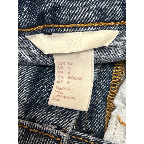 H&M Women's Blue High Waist Frayed Raw Hem Mini Denim Jeans Pencil Skirt Size 4 - Picture 4 of 5